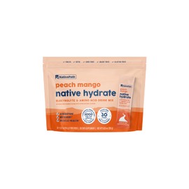 NativePath Native Hydrate Stick Packs, Sugar Free Electrolytes Powder with BCAAs, Peach Mango Hydration, Keto & Paleo Friendly, 30 Servings