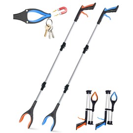 2-Pack 43" Heavy Duty Grabber Reacher Tool, Foldable with 360° Rotating Jaw, Magnetic Tip, Ergonomic Grip, Wide Claw for Trash Pickup, Gardening & Reaching High Shelves – Ideal for Seniors