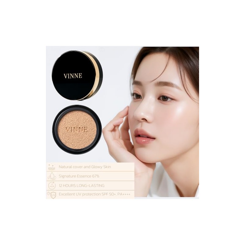 VINNE Base De Maquillaje Coreana En Formato Cushion, Ligera, Acabado