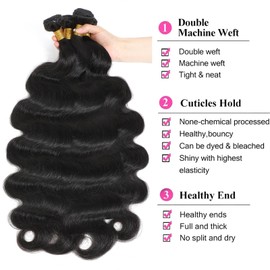 Chikamlty Body Wave Bundles 10 12 14 inch Full Cuticle intact, 12A Grade Human Hair Bundle Factory Outlets, Long-lasting Quality Wavy Weave 3 Bundles