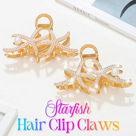 Zoestar Starfish Hair Clips Gold Pearl Hair Clip Claw Large Metal Hair Clips Rhinestone Hair Accessories for Women and Girls (Pack of 2)