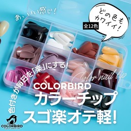 COLORBIRD Nail Tips, Short, 12 Colors, 288 Pieces, Black, Pink, Blue, Ocean, Pool, Simple