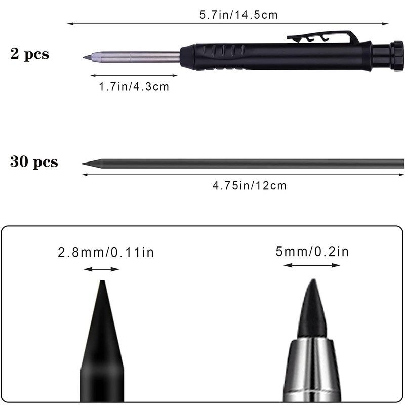 2pcs Construction Pencils with Sharpener, Solid Pencil with 32pcs Woodworking