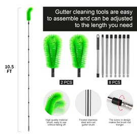 Zhichen star Gutter Cleaning Tools from The Ground, 10.5 FT Adjustable Length Gutter Cleaning Tools, Gutter Cleaner Ability to Easily Clear roof Leaves and Debris (Green)