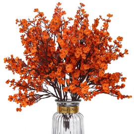 HIAGROW 8Pcs Babys Breath Fake Artificial Flowers, Christmas Real Touch Orange Plants Silk Flowers for Vase Home Office Wedding Indoor Outdoor Centerpiece Table Party Decorations