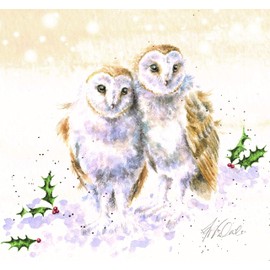 Wrendale Designs Festive Owl Print on White Square Canvas 20 Centimetre White Christmas