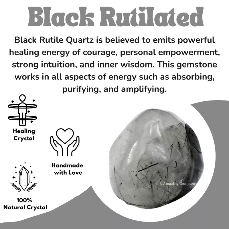 Black Rutilated Quartz Crystal Tumbled Stone Polished Rock DIY Crystal