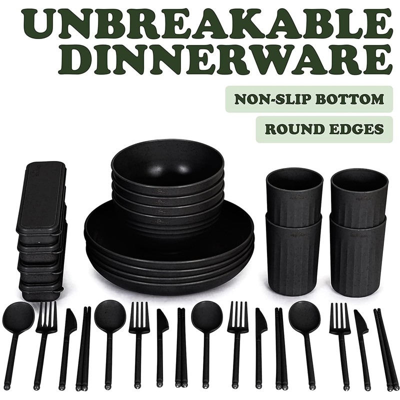Wheat Straw Dinnerware Sets For 4 (36pc) Unbreakable Dinnerware n