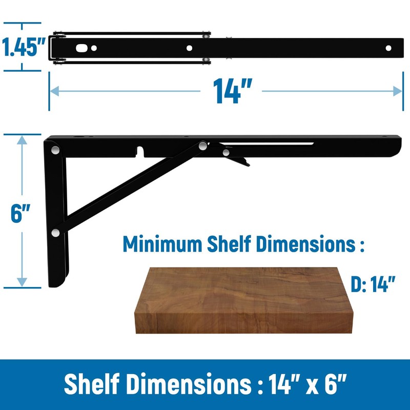 LEOPO 14 inch Folding Shelf Brackets, Heavy Duty Wall Mounted