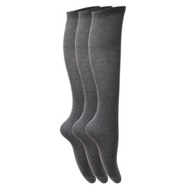 Childrens Girls Plain Knee High School Socks (Pack Of 3) (UK Shoe 12-3 (Age: 8-12 years)) (Grey)