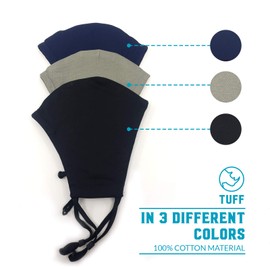 TUFF Face Mask XL Large Adult Size 3 Pack- 2 Layer Cotton Reusable Masks with Nose Bridge Making Breathing Easier and Comfortable on Skin - USA Made (XL Large Adult Size 3 Pack)