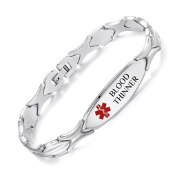 LinnaLove 7 1/2 inch lovely Medical Alert Bracelets for Women stainelss Steel Medical Bracelet has Pre-Engraving Blood THINNER