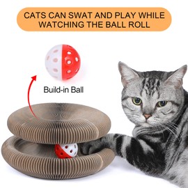 FluffyDream Magic Organ Cat Scratching Board, Interactive Scratch Pad with a Ball, Cat Scratcher for Grinding Claw, Recyclable and Durable, Furniture Protector, Retractable, Brown, Reversible