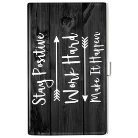 Swooflia Business Card Holder Case Wallet for Men Women Metal Black Inspirational Quote Slim Pocket Purse Square Card Cases Cute For Realtors Real Estate Agents