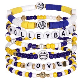 6PCS Volleyball Beaded Bracelets for Women, Volleyball Accessories Stuff Gifts for Women and Team Stackable Balls Game Day Sports Bracelet, Ideal Gifts for Ball Lovers for Graduation Birthday Anniversary