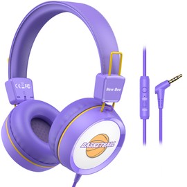 New bee Auriculares infantiles para la escuela con micrófono KH20 HD estéreo volumen seguro limitado 85dB/94dB, plegables, ligeros, para PC/Mac/Android/Kindle/Tablet/Pad (morado)