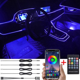 Taben Car Ambient Light, RGB Remote Control Decorative Lamp, Interior Lighting Atmosphere Light, DIY Refit Flexible Fibreglass Tube, 8 Colours, 1 W DC, 12 V, 5 m