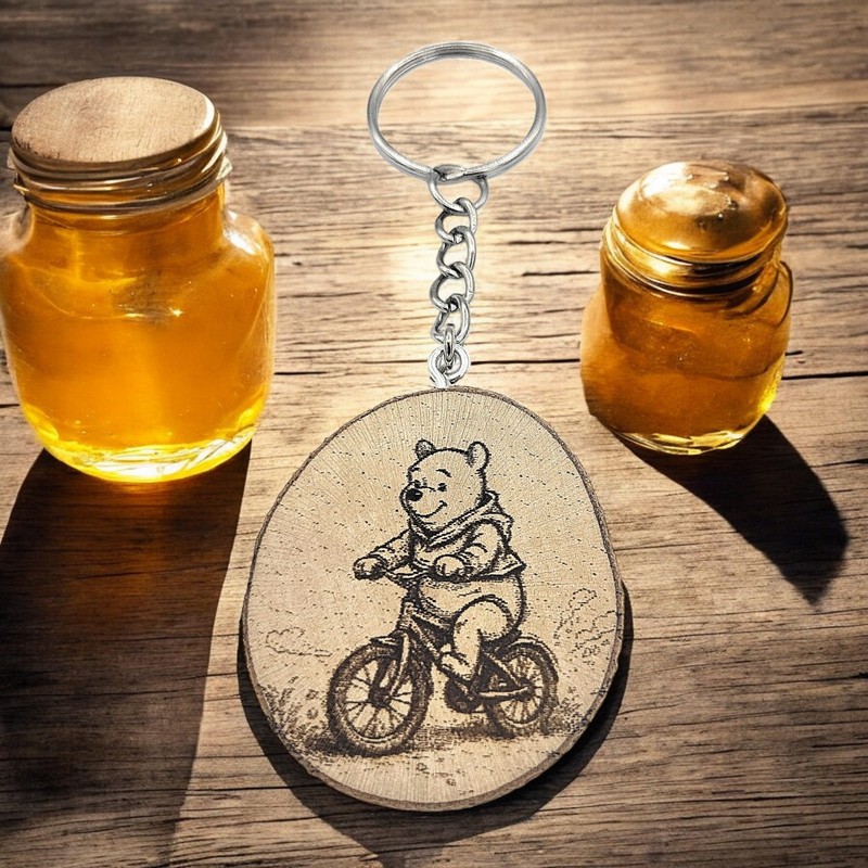 Promotech Pooh the Bear Makes Cycling Tour Handmade Laser Engraved