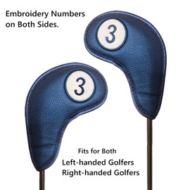 FINGER TEN Golf Club Head Covers for Irons Magnetic Closure Long Cover Value 9pcs/Set, Number Printed both Sides Headcovers Deluxe Synthetic Leather Professional (Blue)