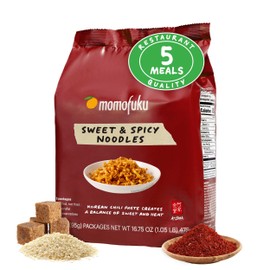 Momofuku Sweet & Spicy Ramen Noodles by David Chang, 5 Count (Pack of 1) Air-Dried Vegan Instant Noodles with Sauce