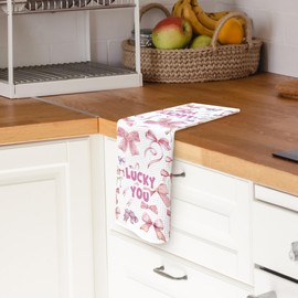 TAEDIN Coquette Girly Kitchen Towels Decor, Trendy Funky Dish Towel 16x24 Inches, Preppy Lucky You Pink Bows Decorative Absorbent Dishcloths Hand Tea Towels for Bathroom College Dorm Decor