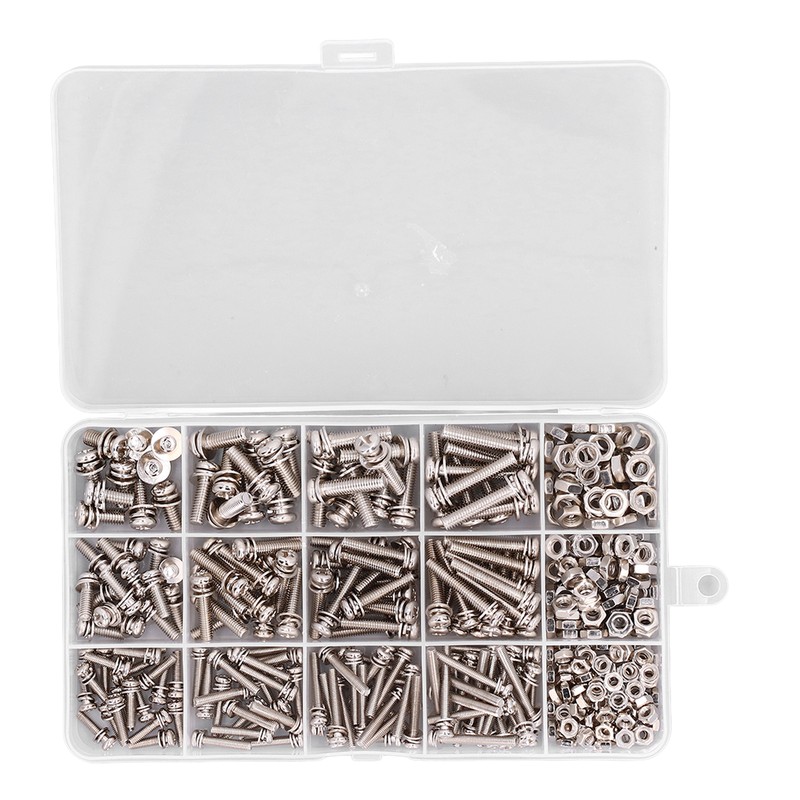 360pcs Screw Nut Set Stainless Steel Flat Washer Spring Washer