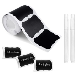 MUWOOB Chalkboard Labels, 120 Pcs Black Reusable Waterproof Label Stickers, Kitchen Pantry Sticker Labels for Containers, Mason Jars, Condiments, Food Storage (Wave)