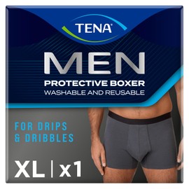 TENA Men Protective Boxers, Discreet Fit Washable Incontinence Pants that Protect from Light Leaks to keep you feeling Dry, Comfortable and Confident. Pack of 1 Grey Size XL