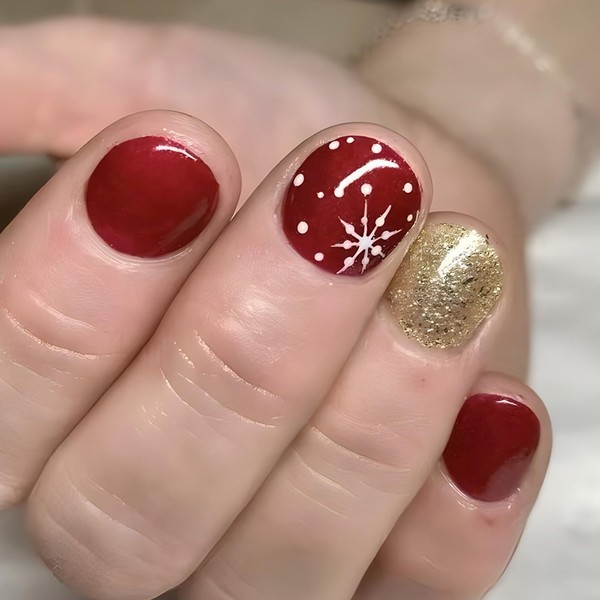 Christmas Red Press on Nails Short Square Fake Nails with