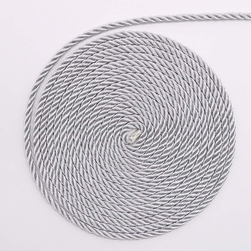 5mm Twisted Cord Trim, 18 Meters Silver Decorative Rope for