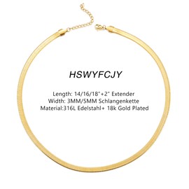 HSWYFCJY Gold Necklace Women Classic Flat Snake Chain Herringbone Necklace Stainless Steel Choker Necklace 5mm Wide Chain Length 40cm as a Birthday Gift for Girls