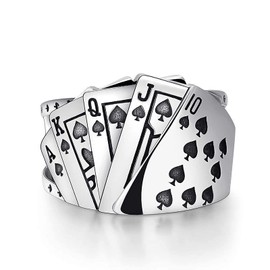 Faruodis Poker Games Ring Diamond Spate Straight Flush Playing Cards Ankle Ring Vintage Gambling Punk Finger Joint Adjustable Stainless Steel Jewellery for Women Men Women Men, Metal