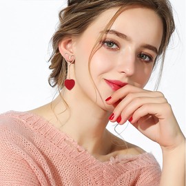 EVER FAITH Red Heart Earrings for Women, Asymmetric Statement Heart Drop Dangle Earrings, Mismatched Heart Earrings Jewellery Gifts Rose Gold-Tone