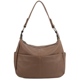 YALUXE Women's Genuine Leather Shoulder Bags Hobo Handbags Purses with Double Zipper Pockets and Crossbody Strap