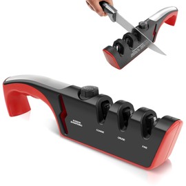 Affilacoltelli Professionale 4 in 1, Affila Coltelli da Cucina per L'uso Manuale Manico Ergonomico e Base Antiscivolo per Affilare Coltelli da Cucina Forbici