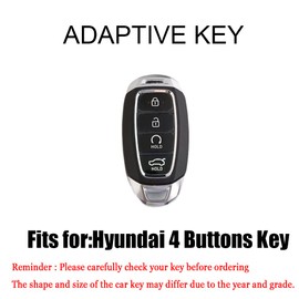 HIBEYO Funda para llavero para Hyundai Venue Kona Santa Fe Veloster Palisade Elantra GT Smart Remote Auto Key con llaveros, TPU suave, 4 botones, color gris