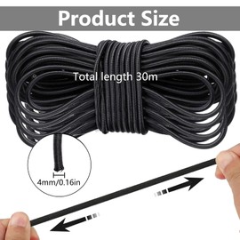 UCFBWO Rubber Cord, 4 mm x 30 m, Expander Rope, Rubber Cord, UV Protection, Bungee Cord, Elastic Band, Black, Round for Trailer Tarpaulin, Tarpaulin, Tents, Sail, Camping