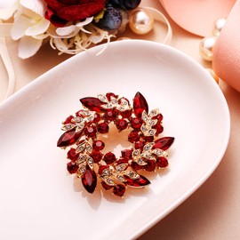 EVER FAITH Women's Wedding Corsage Jewelry Holiday Party Accessories Crystal Bridal Flower Wreath Brooch for Prom Red Gold-Tone