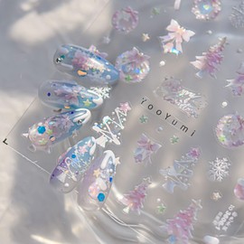 JMEOWIO 3D Embossed Christmas Tree Snowflake Wreath Nail Art Stickers Decals Self-Adhesive 5D Nail Supplies Nail Art Design Decoration Accessories 1 Sheets