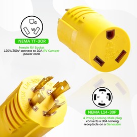 WYM world NEMA L14-30P to TT-30R 30 Amp RV Generator Adapter, 4 Prong 30A L14-30P Male 125/250 Twist-Lock Power Plug to TT-30R Female 30A RV Outlet Heavy Duty RV Generator Power Adapter ETL Listed