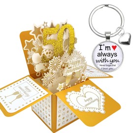 MKISHINE Funny 50th Wedding Anniversary Pop Up Card for Wife, Husband, Couple, Him, Her, 3D Happy Anniversary Pop Up Cards with Blank Labels and keychain, Golden Anniversary Card