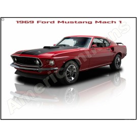 1969 Ford Mustang Mach I in Crimson New Metal Sign: Pristine Restoration