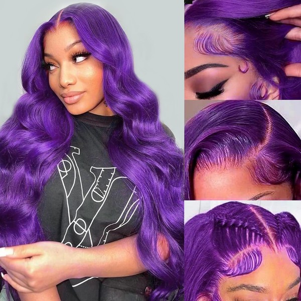 GAIWAC Purple 5x5 Body Wave Lace Front Wigs Human Hair