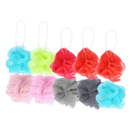 Vaguelly 10 Pack Random Colorful Bath Shower Balls Mesh Bath Puff Sponges Natural Scrubbers for Body Exfoliation