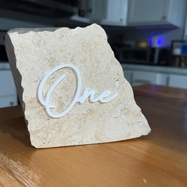 Cursive Wedding Table Number SET, DIY thin modern Black or White acrylic cutouts with silicone glue included. Words only, no backing (One - Thirty Five, Gloss White)