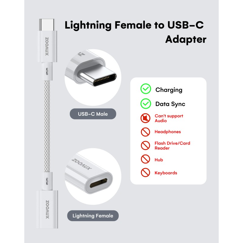 ZOOAUX 2 Pack LightningtoUSB C Adaptercolor: White