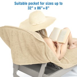 Cotton Paradise Lounge Chair Towel with Pocket, 32x86 in Chaise Lounge Pool Beach Towel, (Beige, 1 Piece)
