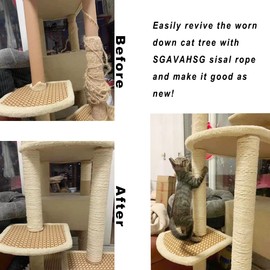 SGAVAHSG Sisal Rope for Cat Tree Cat Scratcher Repairing 33 FT, 6mm (1/4 inch) Diameter Natural Sisal Rope for Scratching Post Tower Replacement or Recovering, DIY Cat Scratcher
