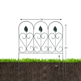 Mr.Garden Fencing for Yard Wrought Iron Fence Barrier Panels 7PACK 24"x32", Dog Outdoor Fence, Coated Folding Border Fences for Garden Patio Tree Ring, Dark Green (Without Decorative Flowers)