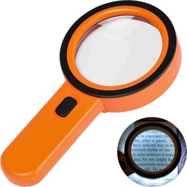 Magnifying Glass with Light, 30X Handheld Large Magnifying Glass 12 LED Illuminated Lighted Magnifier for Macular Degeneration Seniors Reading Inspection  Jewelry (Black) - Color: Orange